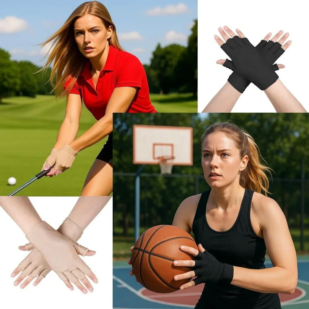 Women's Black Nude 2 Pairs Fingerless Protection Outdoor Sports Gloves